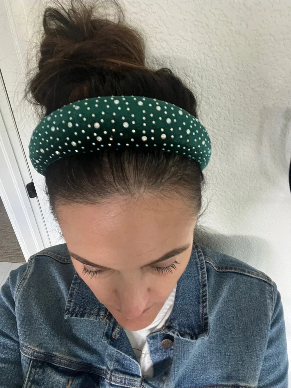 Green Padded Headband with Crystal Accents